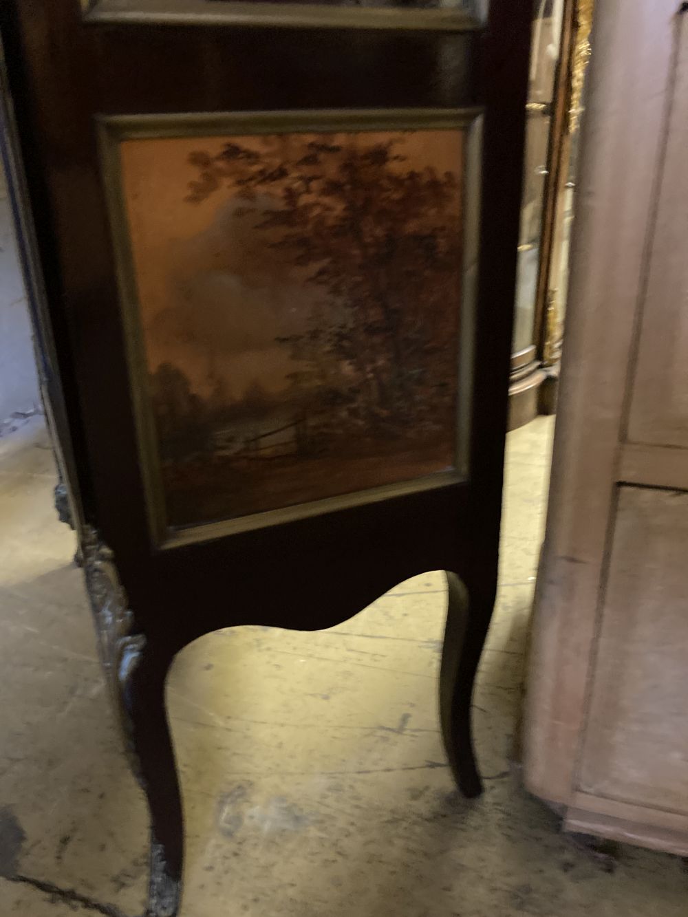 A Vernis Martins style marble top gilt metal mounted vitrine, width 62cm, depth 33cm, height 152cm